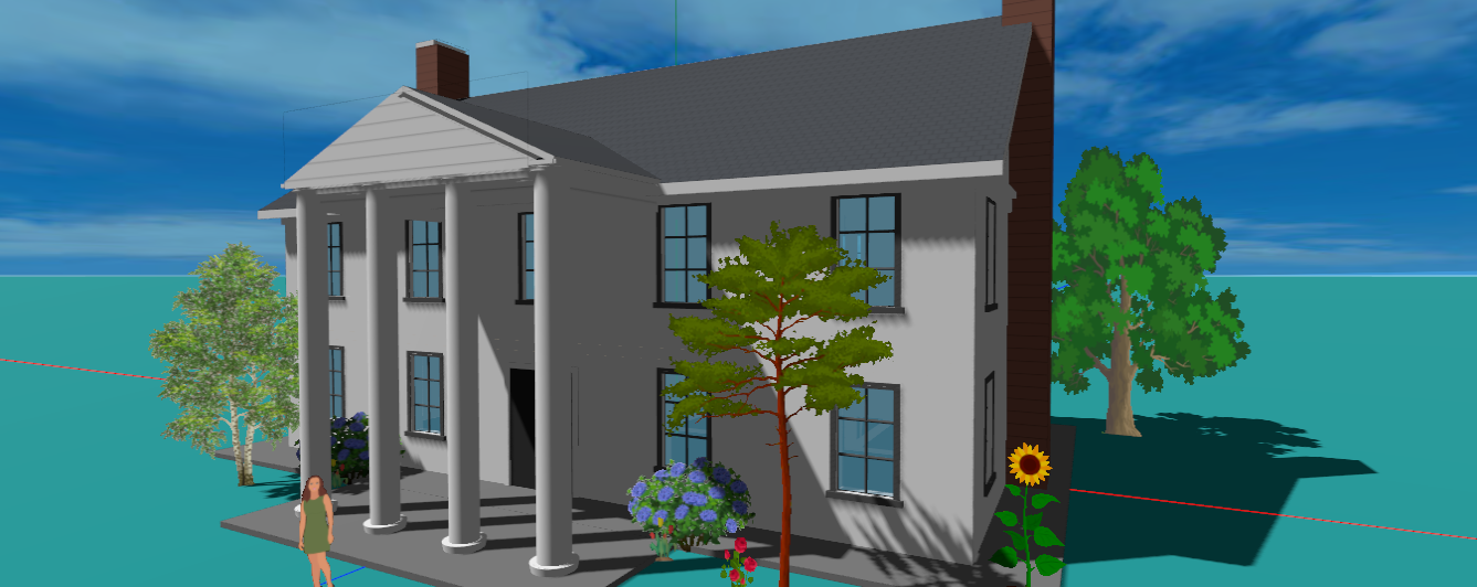 A Greek Revival house designed by Aladdin's AI assistant, with a colossal columned portico under a pediment