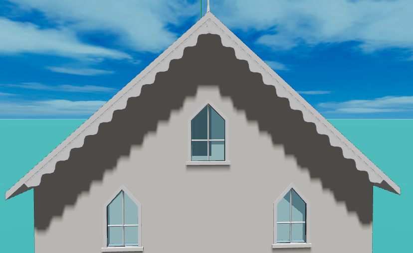 A gable end with a scalloped bargeboard: a smooth wave with no points or piercings