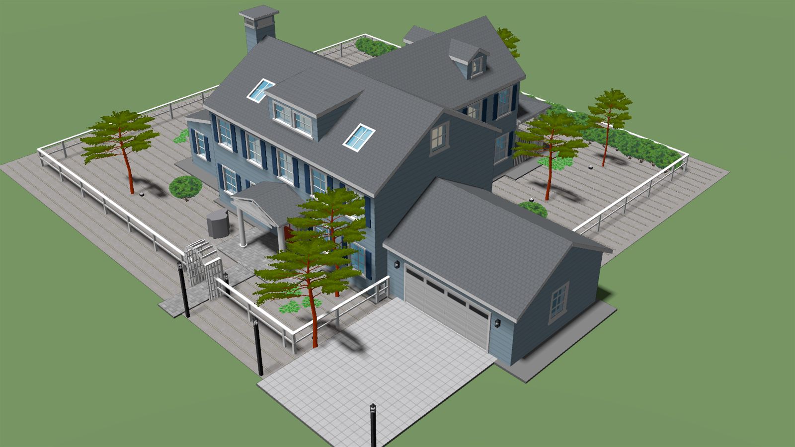 A zen dry garden: a raked gravel court over the whole lot with boulder groups, moss islands, pines and stone lanterns