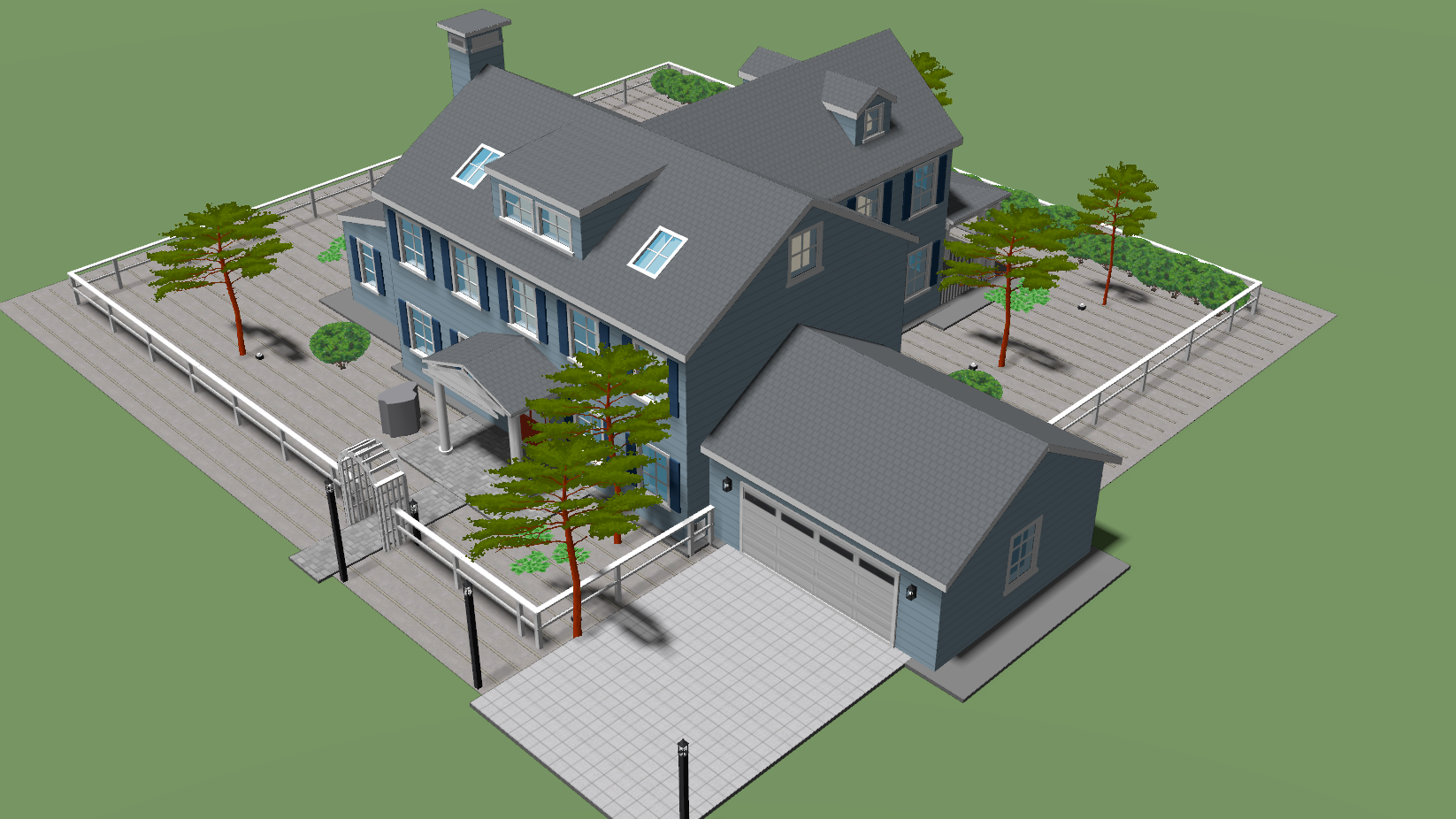 A zen dry garden: a raked gravel court over the whole lot with boulder groups, moss islands, pines and stone lanterns